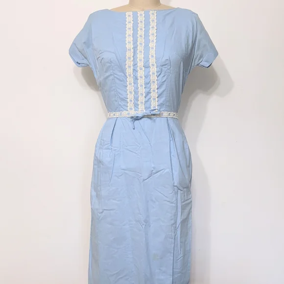 (37) vtg 1960s fitted periwinkle blue dainty dress - Picture 5 of 5